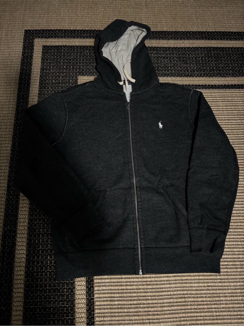 Polo by Ralph Lauren Black Full-Zip Hoodie with Light Gray Lining